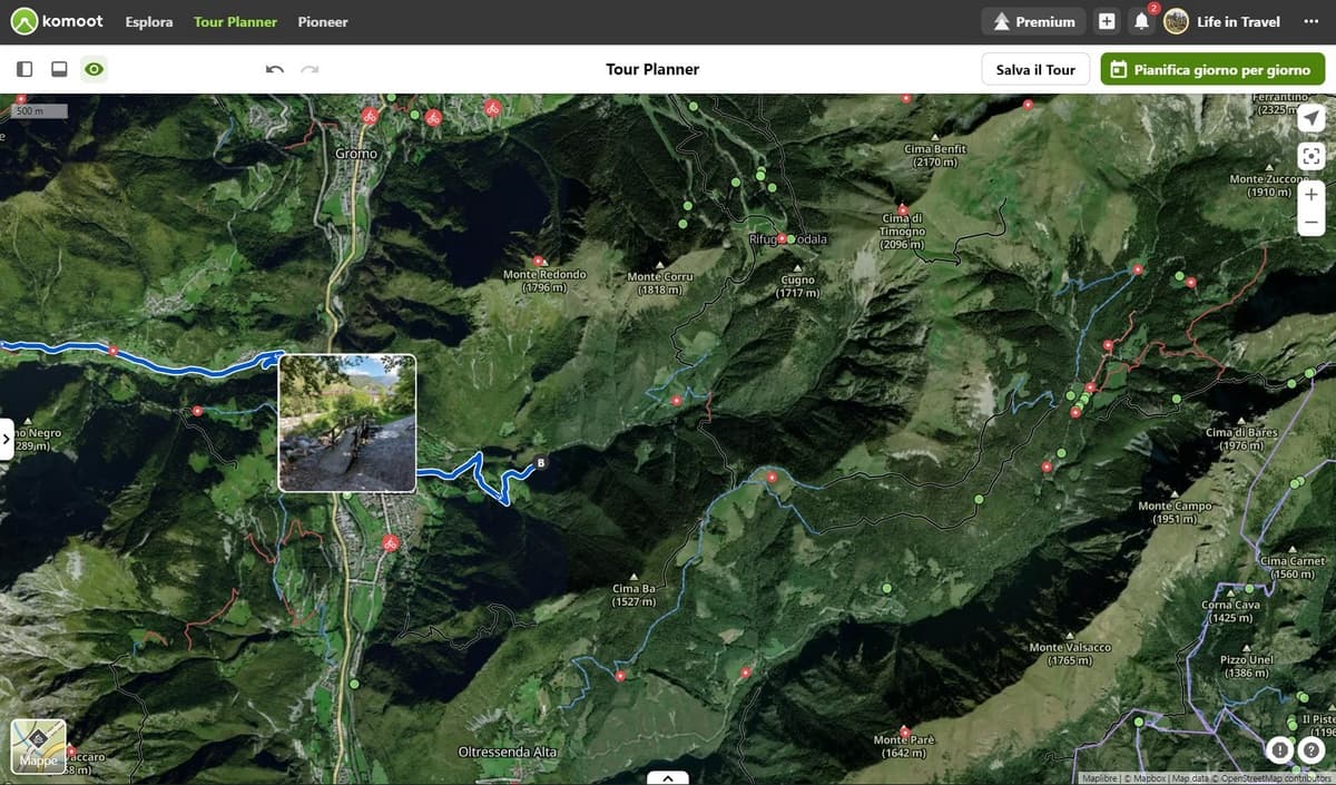 komoot trail view satellitare