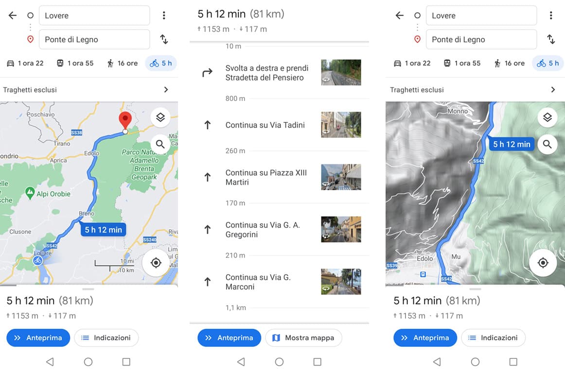 google maps per bici