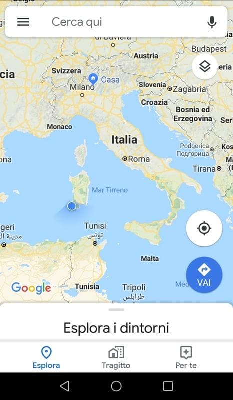 schermata iniziale google maps offline