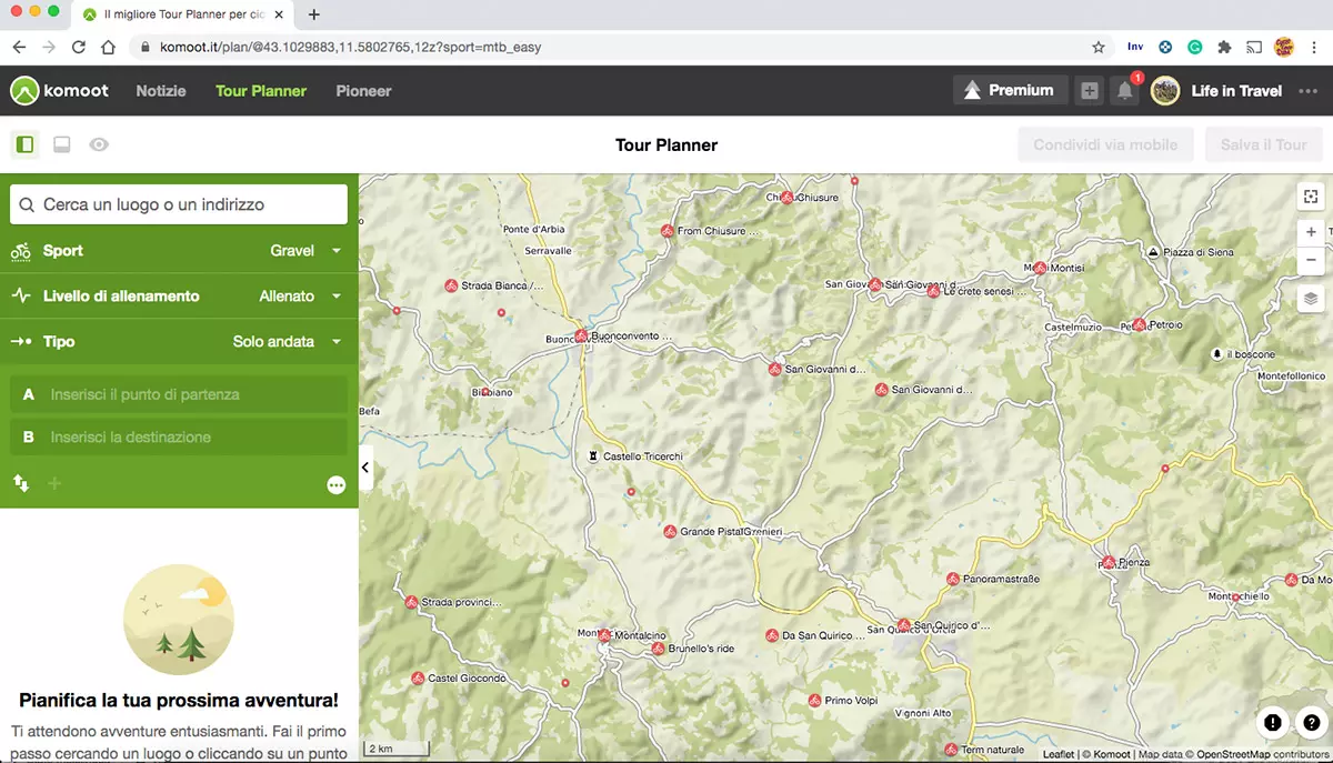 Guida a Komoot Tour planner