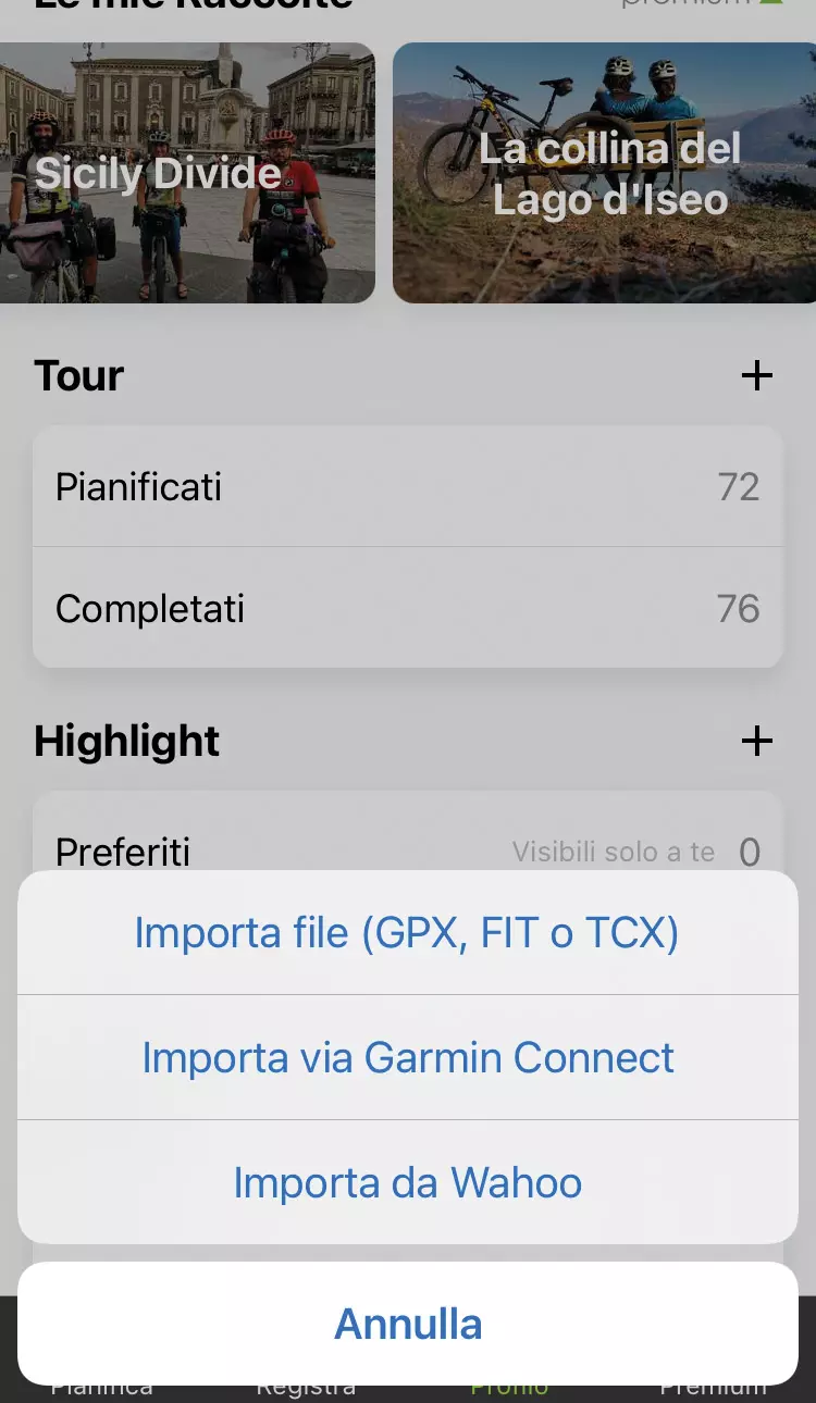 Guida Komoot importa traccia