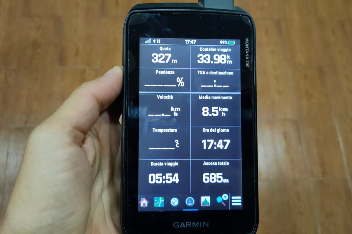 registrazione dati tecnici garmin montana 700