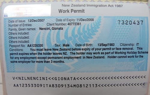 Working holiday visa Nuova Zelanda